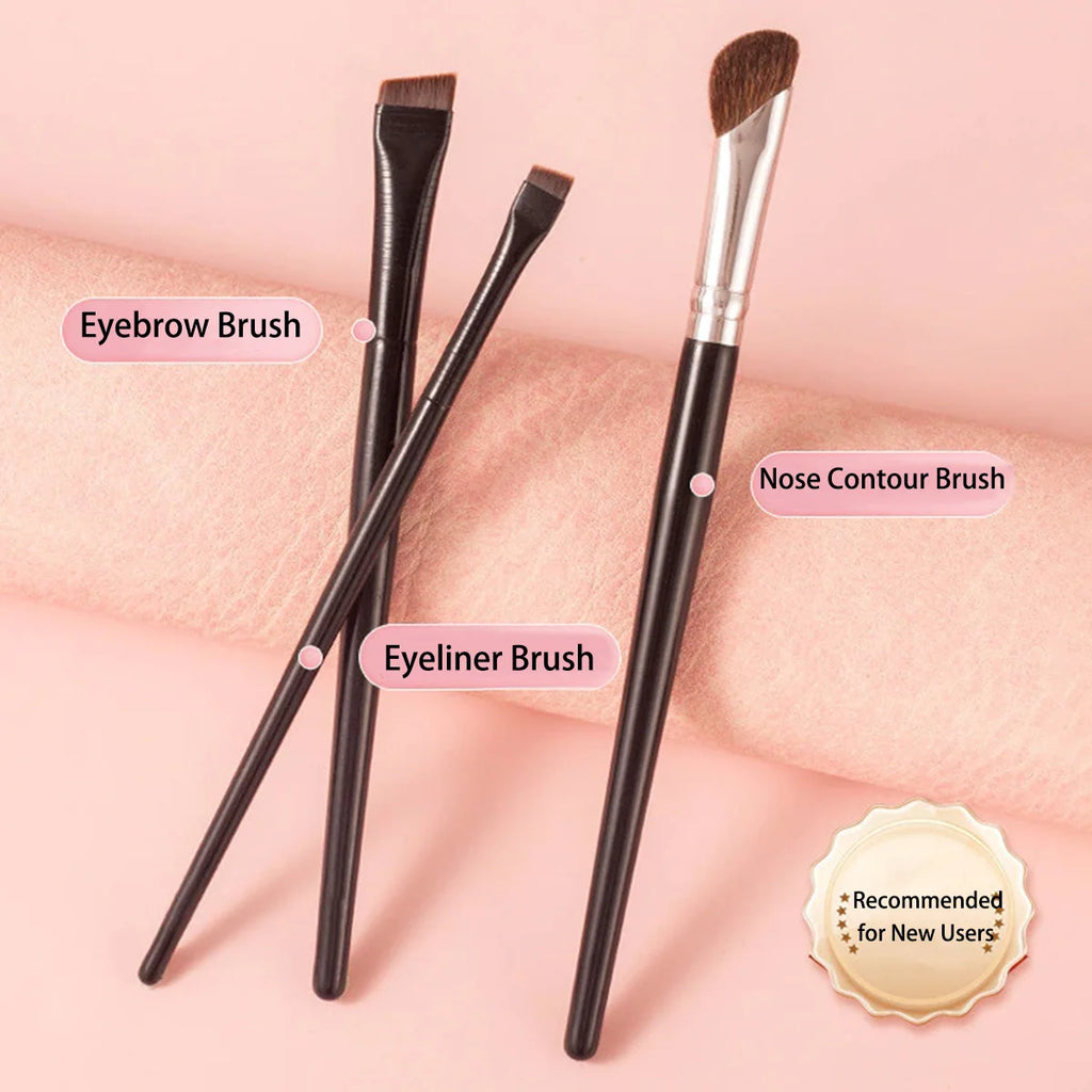 3-Piece Makeup Brush Set | Contour, Eyebrow & Eyeliner Makeup Brush Set QXL