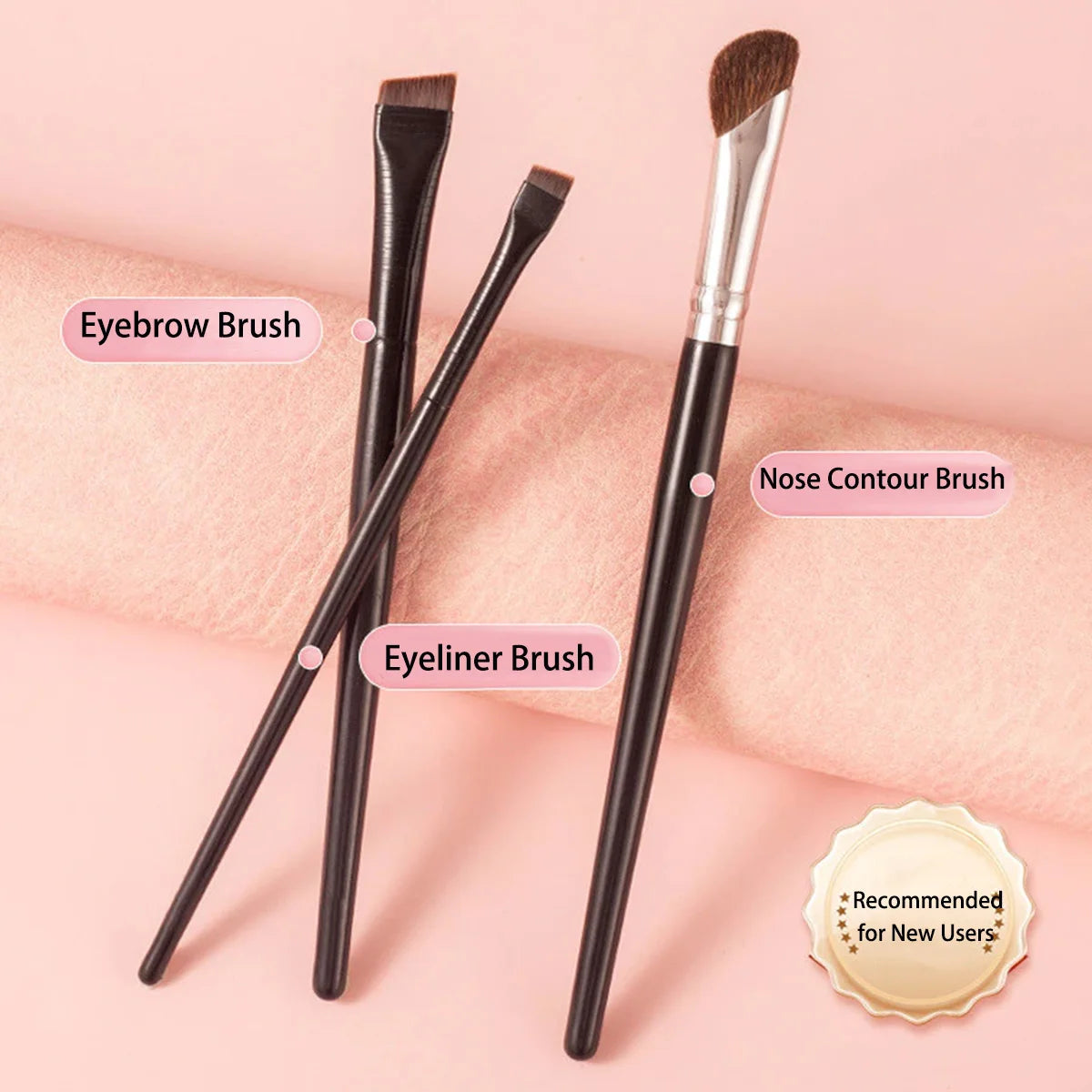 3-Piece Makeup Brush Set | Contour, Eyebrow & Eyeliner Makeup Brush Set QXL