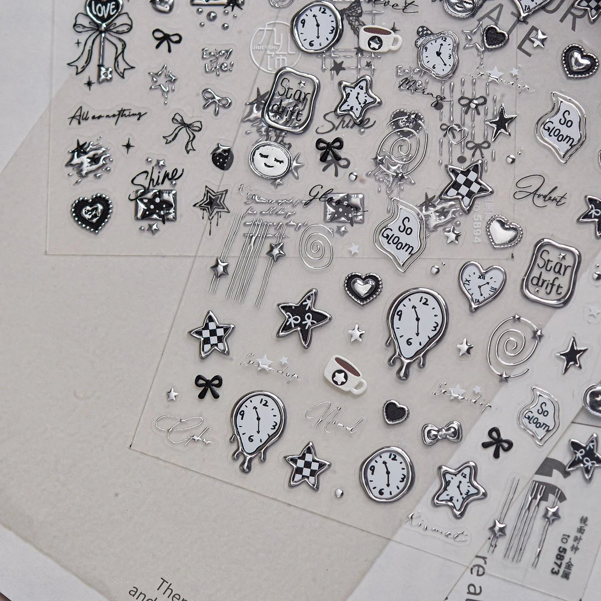 5D Mirror Metal Nail Stickers – Silver & Black Self-Adhesive Nail Art Stickers QXL