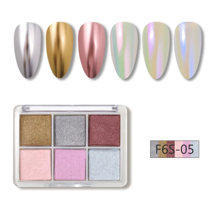 6-Color Solid Magic Mirror Nail Powder | Aurora Chrome Set Mirror Nail Powder QXL 5