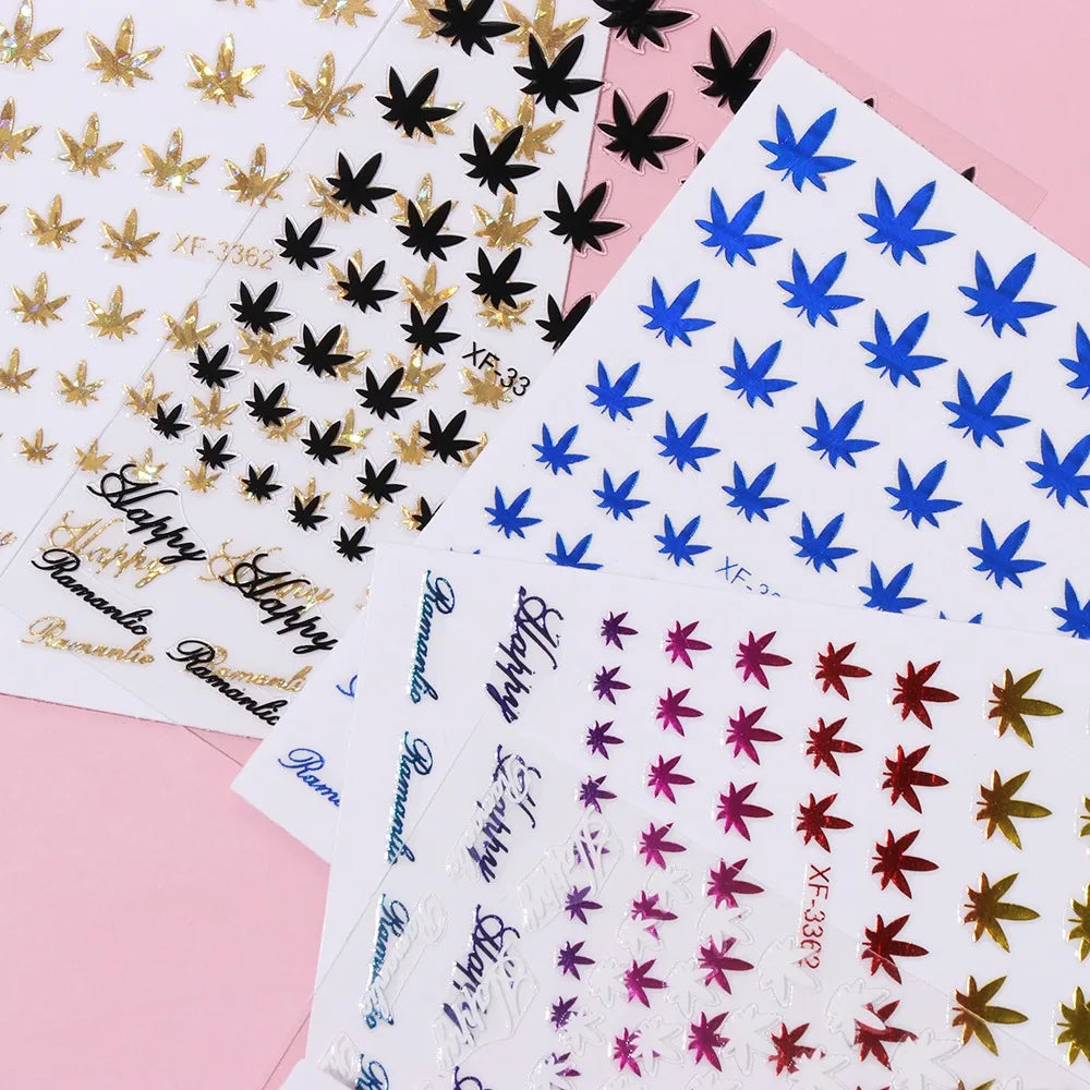 3D Holographic Leaf Nail Stickers | Self-Adhesive Decals Nail Art Stickers QXL