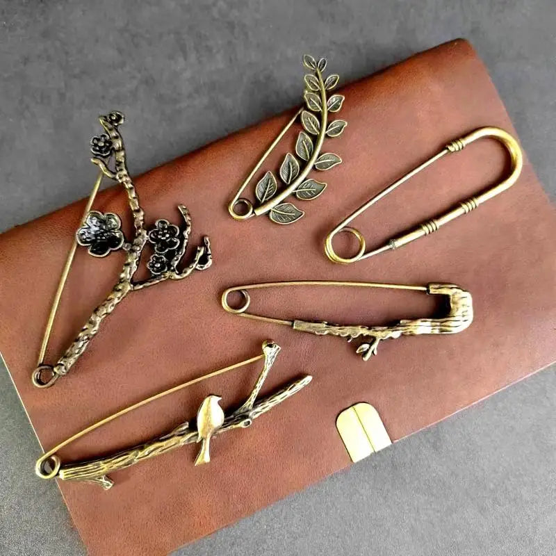 Vintage Bronze Twig Feather Large Brooch Pin | Sweater Scarf Fashion Brooch Pin QXL
