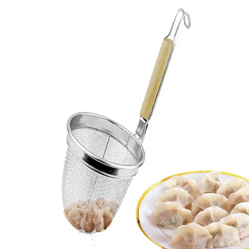 Stainless Steel Mesh Strainer Basket with Wood Handle Mesh Strainer Basket QXL