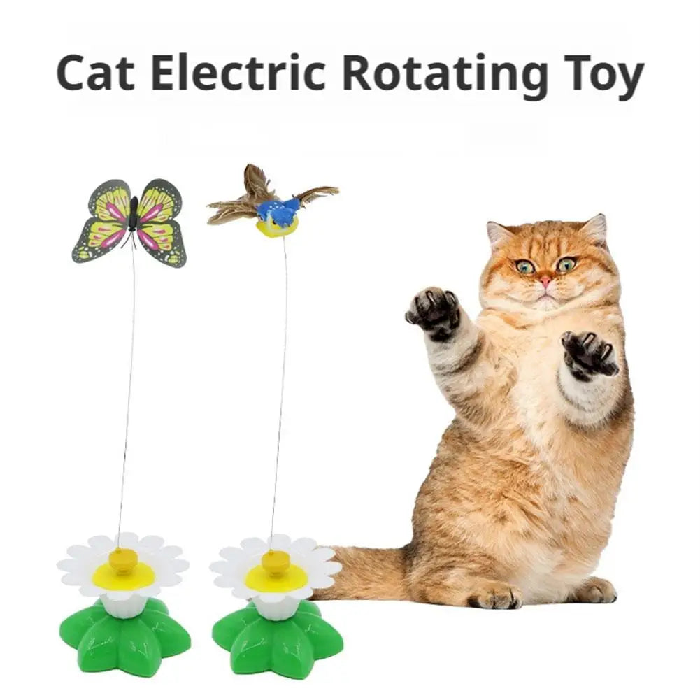 Electric Rotating Butterfly & Bird Cat Teaser Wand Toy Interactive Cat Toy QXL