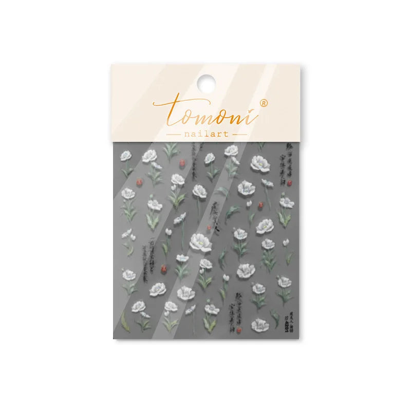 5D Chinese Floral Camellia & Peach Blossom Nail Stickers Nail Art Stickers QXL