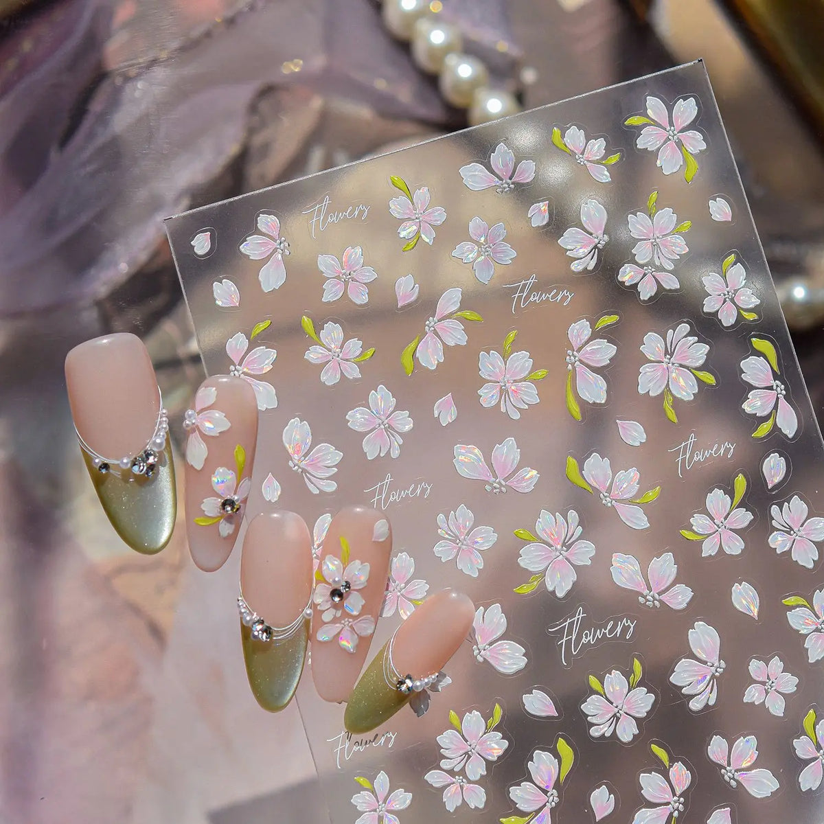 5D Cherry Blossom Nail Art Stickers | Pink Floral Decals Nail Art Stickers QXL