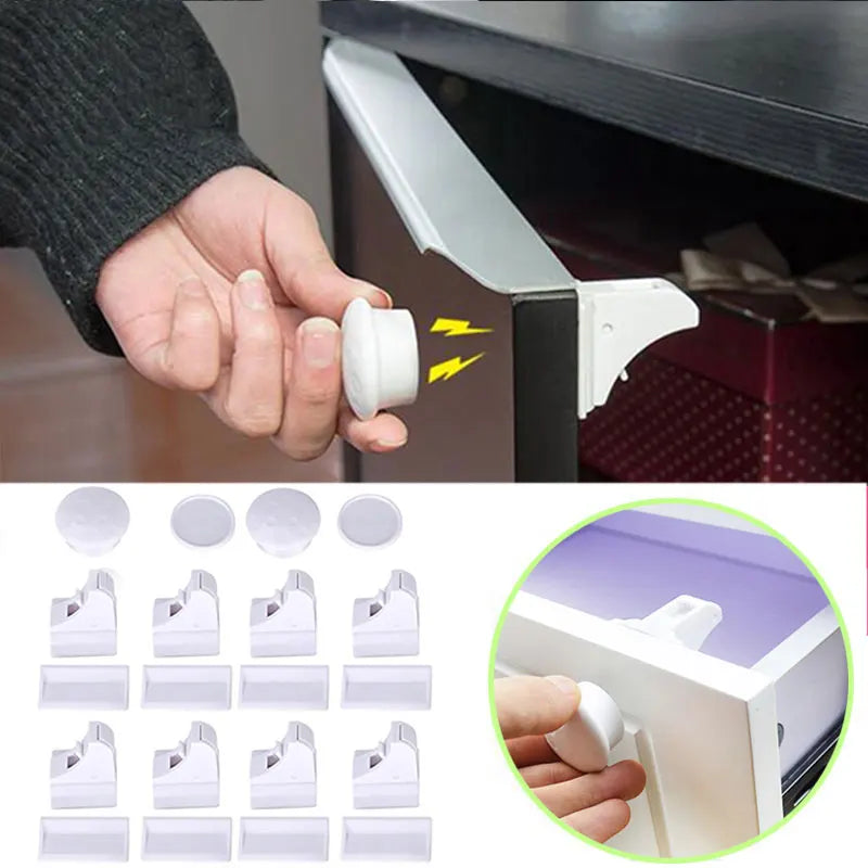 Magnetic Child Safety Cabinet Locks 12+3 Pack | Baby Drawer Latch Baby Cabinet Lock QXL