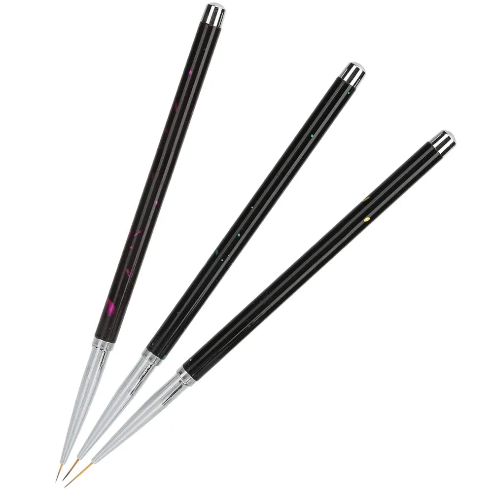 3-Piece Nail Art Liner Brush Set | Alloy Handle & Nylon Hair Nail Art Liner Brush QXL