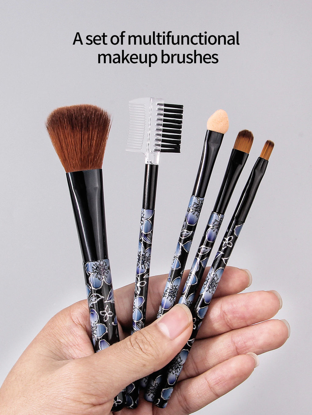 KOSSHOW 10-Pc Blue Leopard Makeup Brush Set | Kabuki & Powder Makeup Brush Set QXL