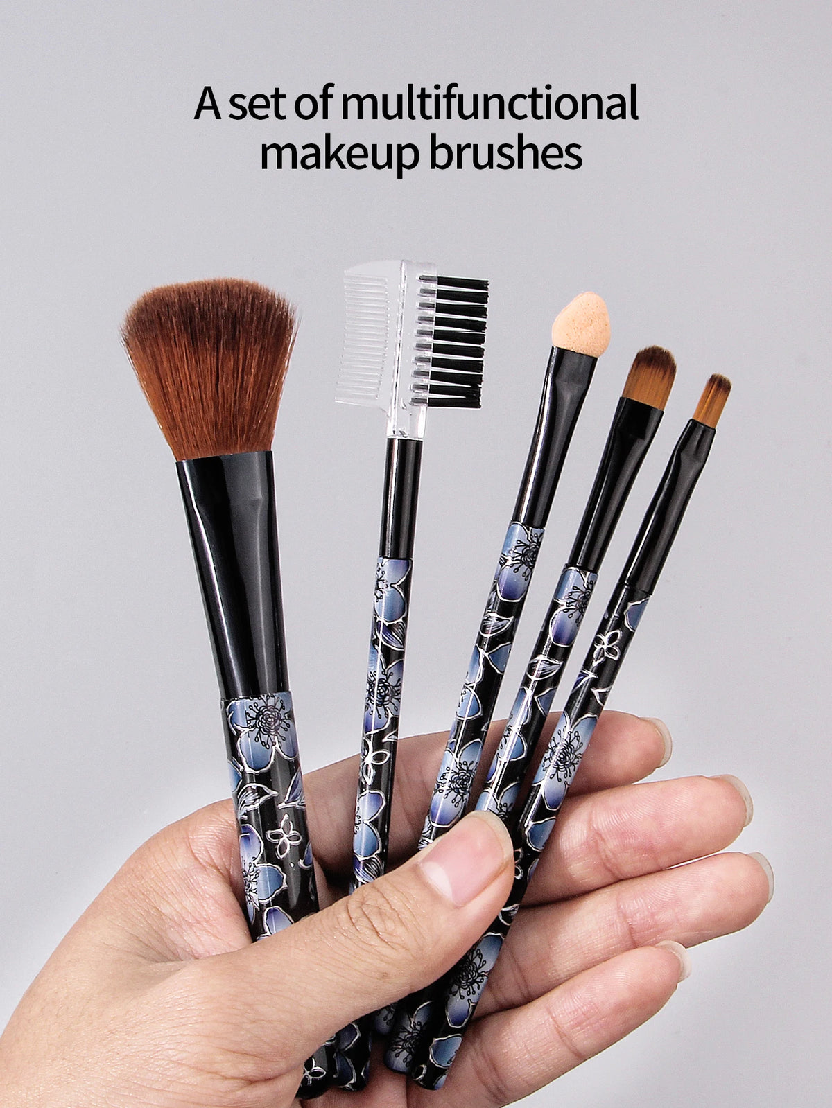 KOSSHOW 10-Pc Blue Leopard Makeup Brush Set | Kabuki & Powder Makeup Brush Set QXL