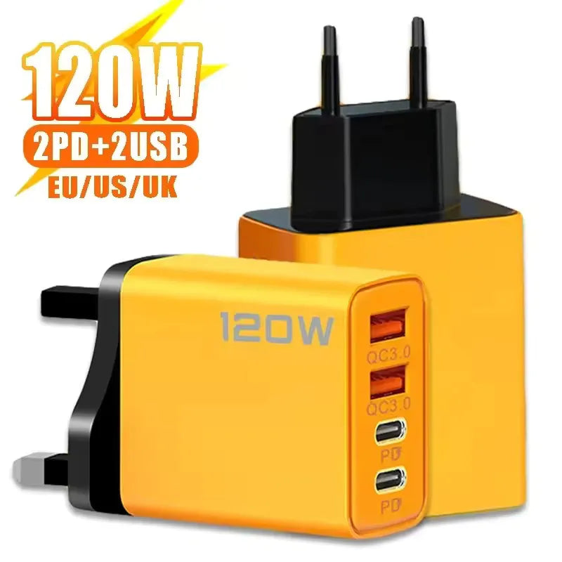 4-Port 120W USB-C PD Fast Charger | QC 3.0 Wall Adapter USB Wall Charger QXL