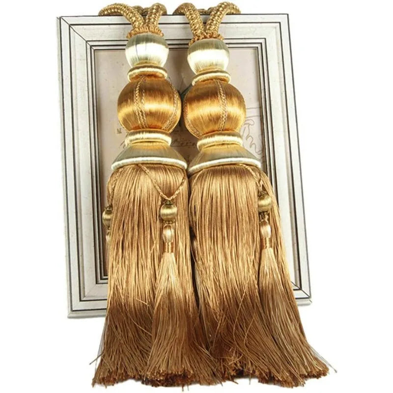Gold Curtain Tiebacks with Hanging Ball & Tassels – 1 Pair Curtain Tiebacks QXL 1 pair