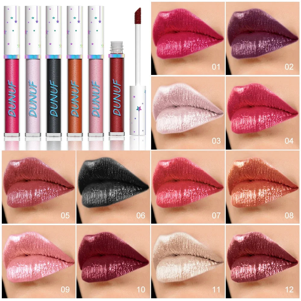 DUNUF Shimmer Lip Gloss – 12 Colors, Waterproof & Moisturizing Shimmer Lip Gloss QXL