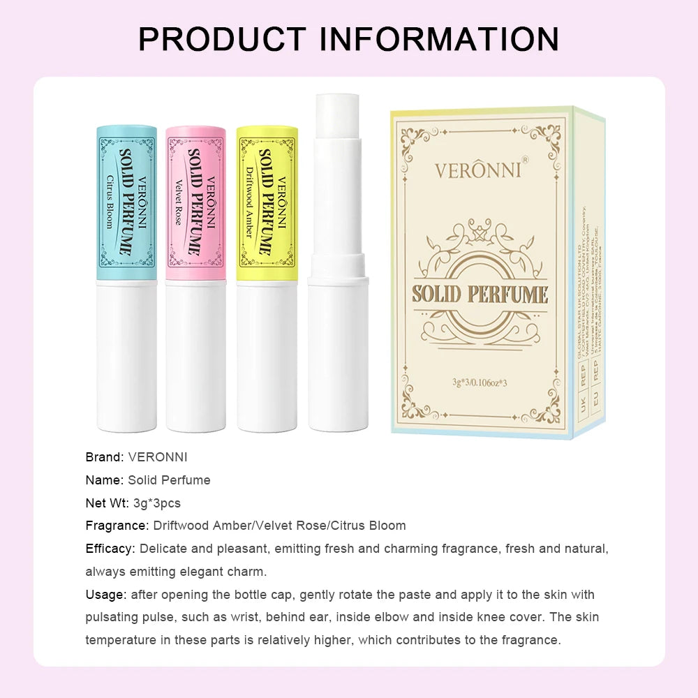 3-Pack Solid Perfume Sticks | Floral Long-Lasting Balm Set Solid Perfume Set QXL