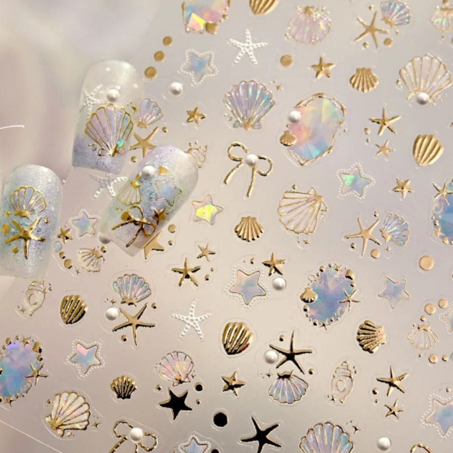 5D Ocean Shell Starfish Seahorse Nail Stickers – Aurora Bronze Nail Stickers QXL TL471