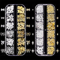 3D Metal Nail Charms Set | Gold & Silver Bowknot Stars 2-Box 3D Nail Charms QXL 2 boxes