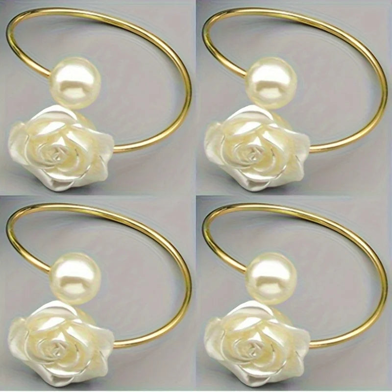 Floral Napkin Rings | White & Gold-Tone Elegant Table Decor Decorative Napkin Rings QXL