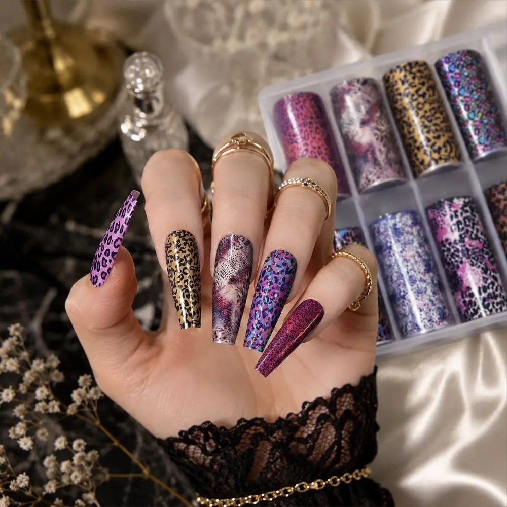 Nail Foil Stickers – Starry Sky, Leopard & Stripe Sequin Art Nail Foil Stickers QXL