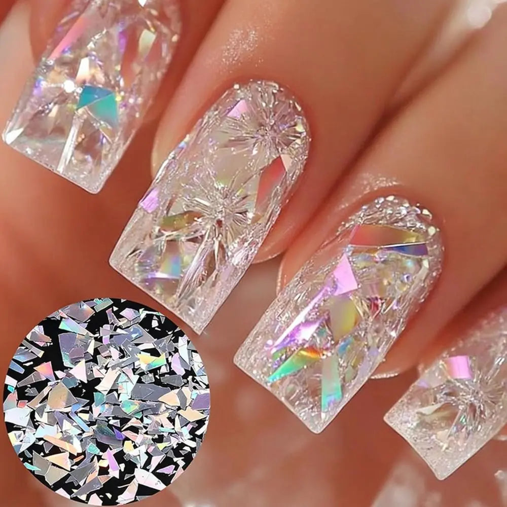 Aurora Iridescent Silver Nail Sequins & Glitter Charms Nail Art Sequins QXL