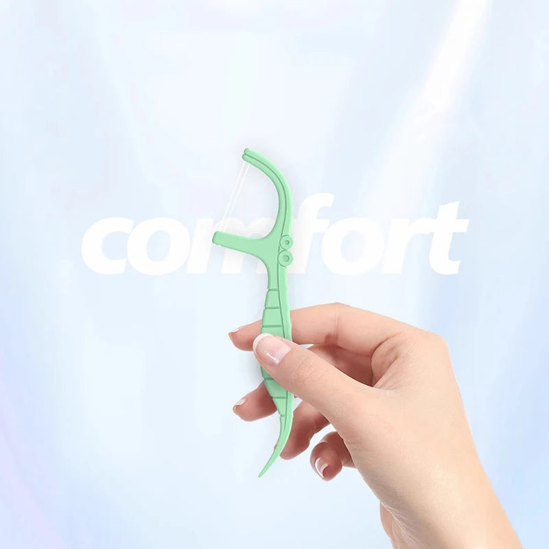 50-Pack Mint Disposable Dental Floss Picks | Ultra-Fine Dental Floss Picks QXL