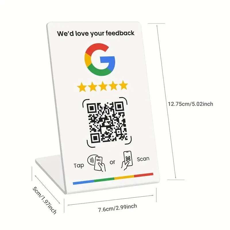 NFC Review Card Stand | NTAG215 Chip & Dynamic QR Code NFC Review Stand QXL White