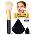 KOSSHOW 3-Pc Blush Brush & Makeup Puff Set | Black Makeup Brush Set QXL black