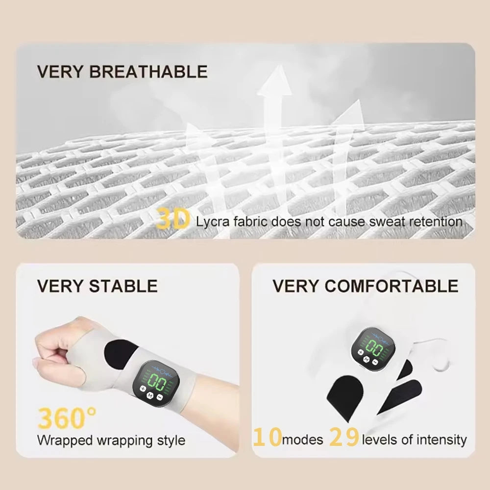 10-Mode EMS Cordless Wrist Massager | USB Rechargeable Wrap EMS Wrist Massager QXL