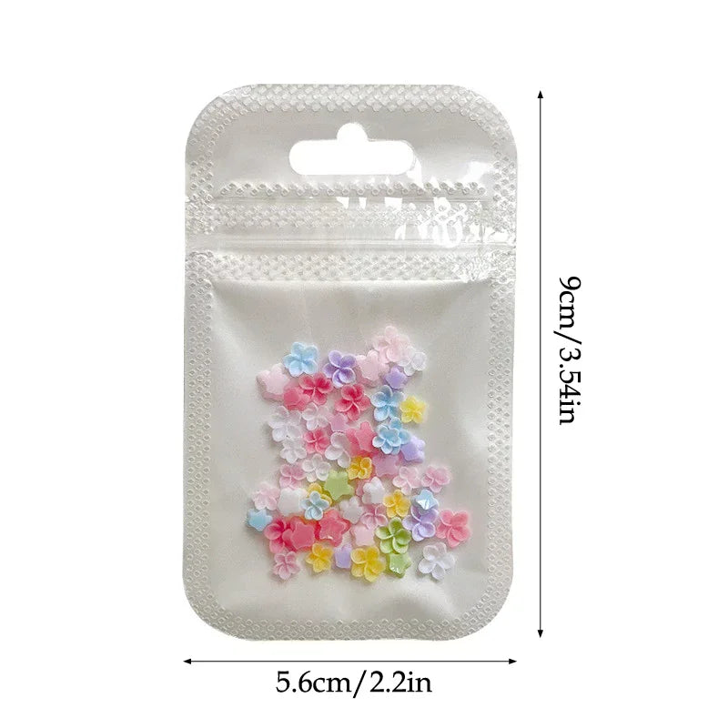 50-Pc Colorful 5-Petal Flower Nail Art Charms | 3D Resin Mix Nail Art Charms QXL