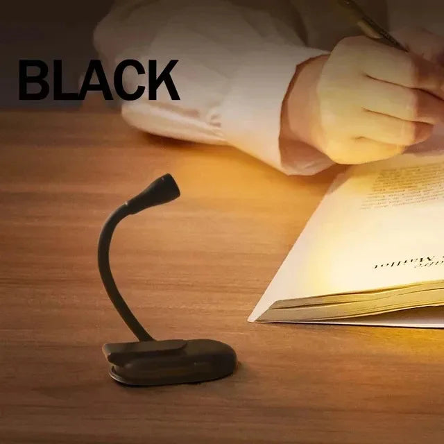 Mini Clip-On LED Book Light | USB Rechargeable 360° Flex Neck Clip-On Book Light QXL Black