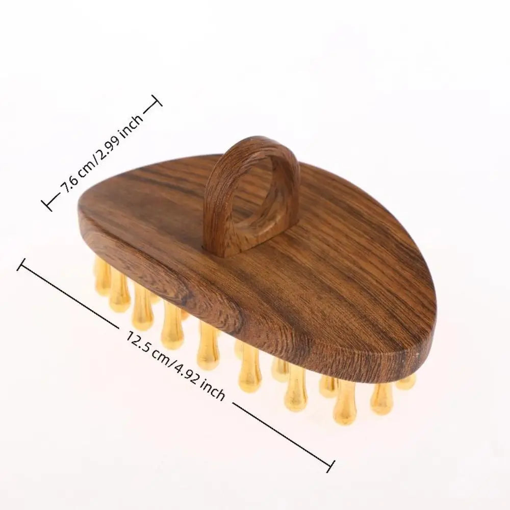 39-Tooth Brass Scalp & Body Massage Brush | Wood Handle Scalp Massage Brush QXL