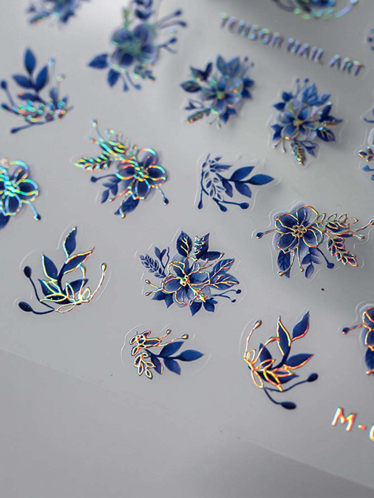 5D Embossed Flower Nail Art Stickers | Glitter Laser Blue Decals Nail Art Stickers QXL