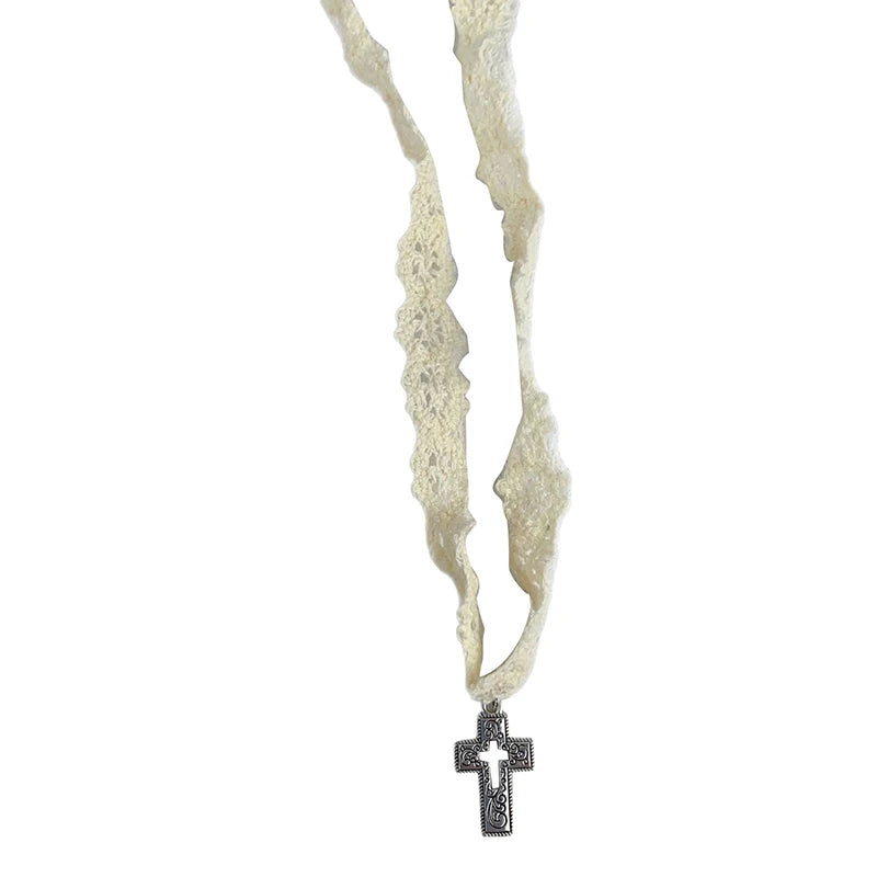 Hollow Cross Pendant Lace Choker Necklace for Women Choker Necklace QXL
