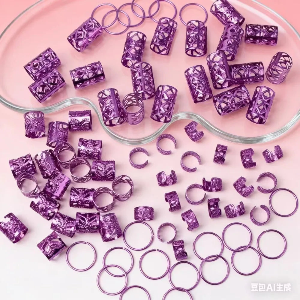 80-Pack Purple Dreadlock Beads | Hair Rings for Braids & Locs Dreadlock Hair Beads QXL