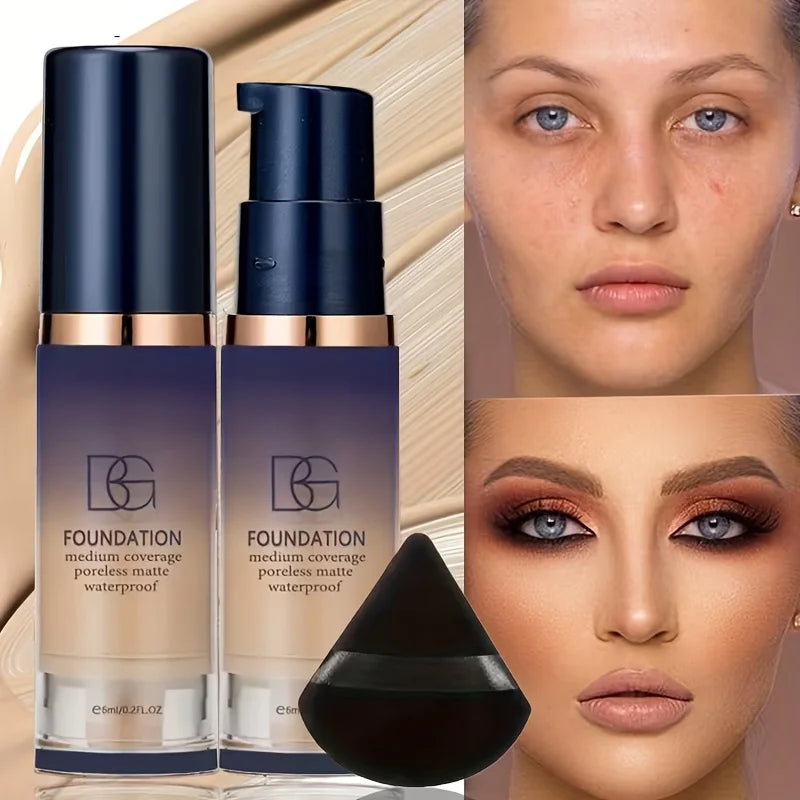 2-Pc Liquid Foundation & Powder Puff Makeup Set Foundation Makeup Set QXL
