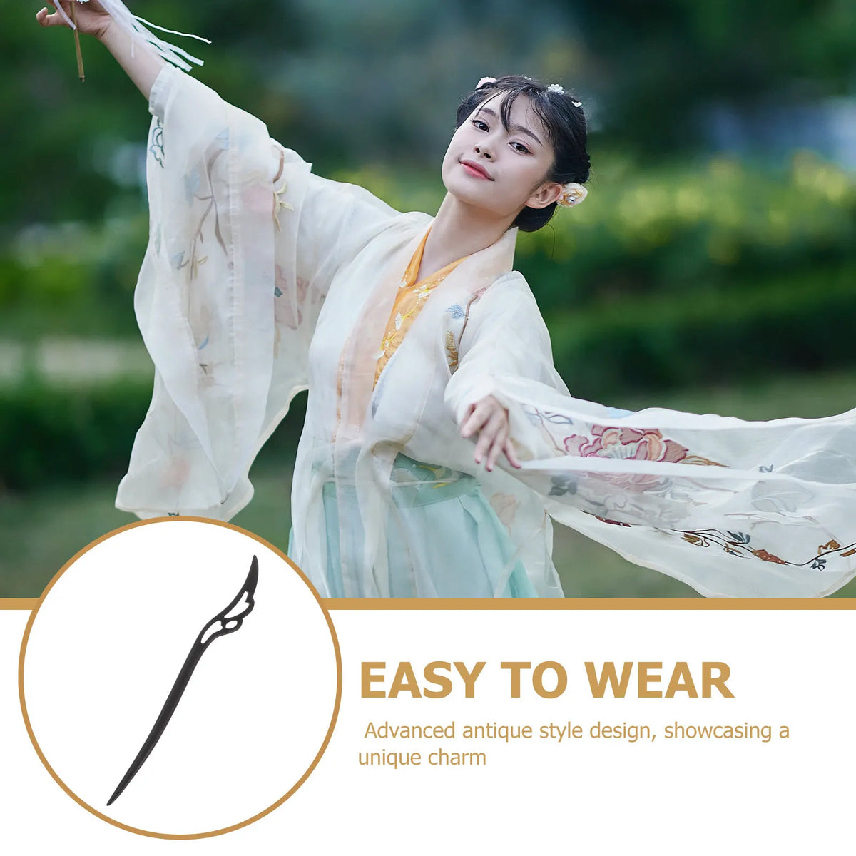 Ebony Wood Hair Stick | Chinese Vintage Hairpin for Buns Wood Hair Stick QXL