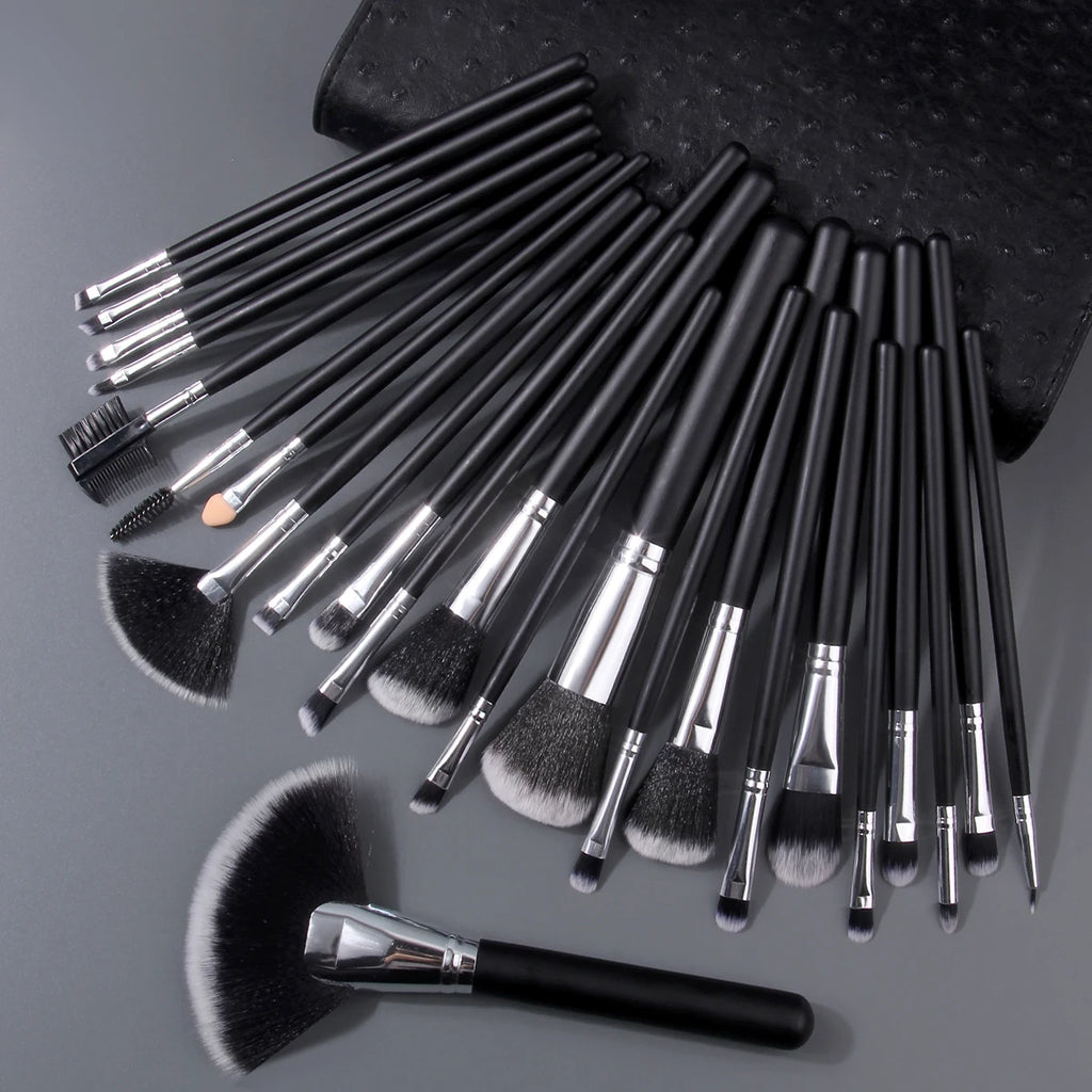 KOSSHOW 25-Pc Makeup Brush Set | Ombre Hair & PU Bag Makeup Brush Set QXL