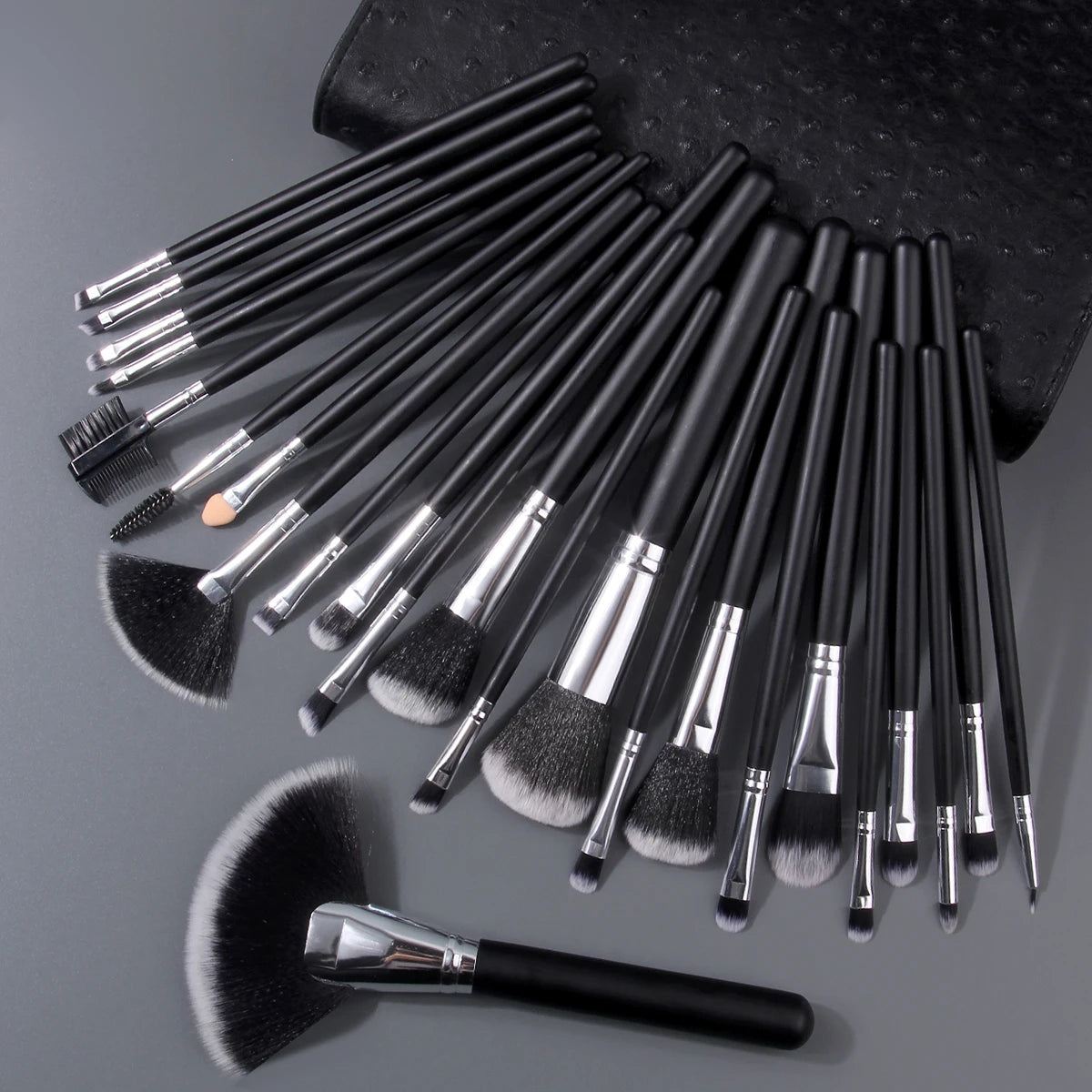 KOSSHOW 25-Pc Makeup Brush Set | Ombre Hair & PU Bag Makeup Brush Set QXL