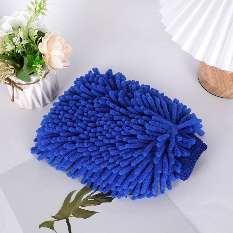 Chenille Car Wash Glove | Double-Sided Plush Detailing Mitt Car Wash Mitt QXL Blue