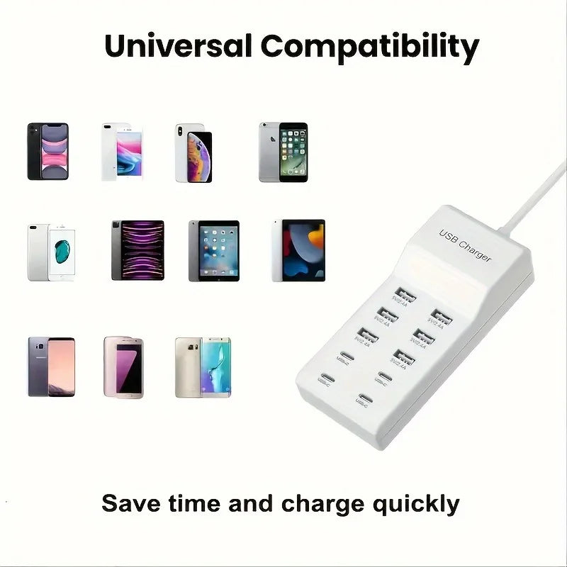 10-Port USB Wall Charger Hub | LCD Display | EU US UK Plug USB Charging Hub QXL