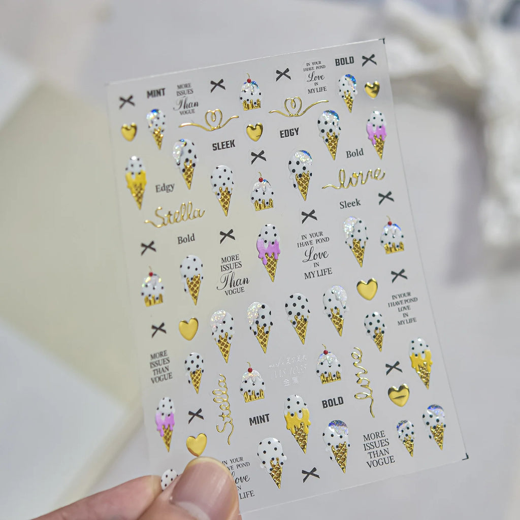 5D Tropical Nail Stickers – Ice Cream, Fruit & Palm Decals Nail Stickers QXL