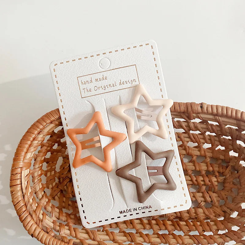 Frosted Snap Hair Clips for Kids – Star, Oval & Square | 3-Pack Kids Hair Clips QXL 3pcs star