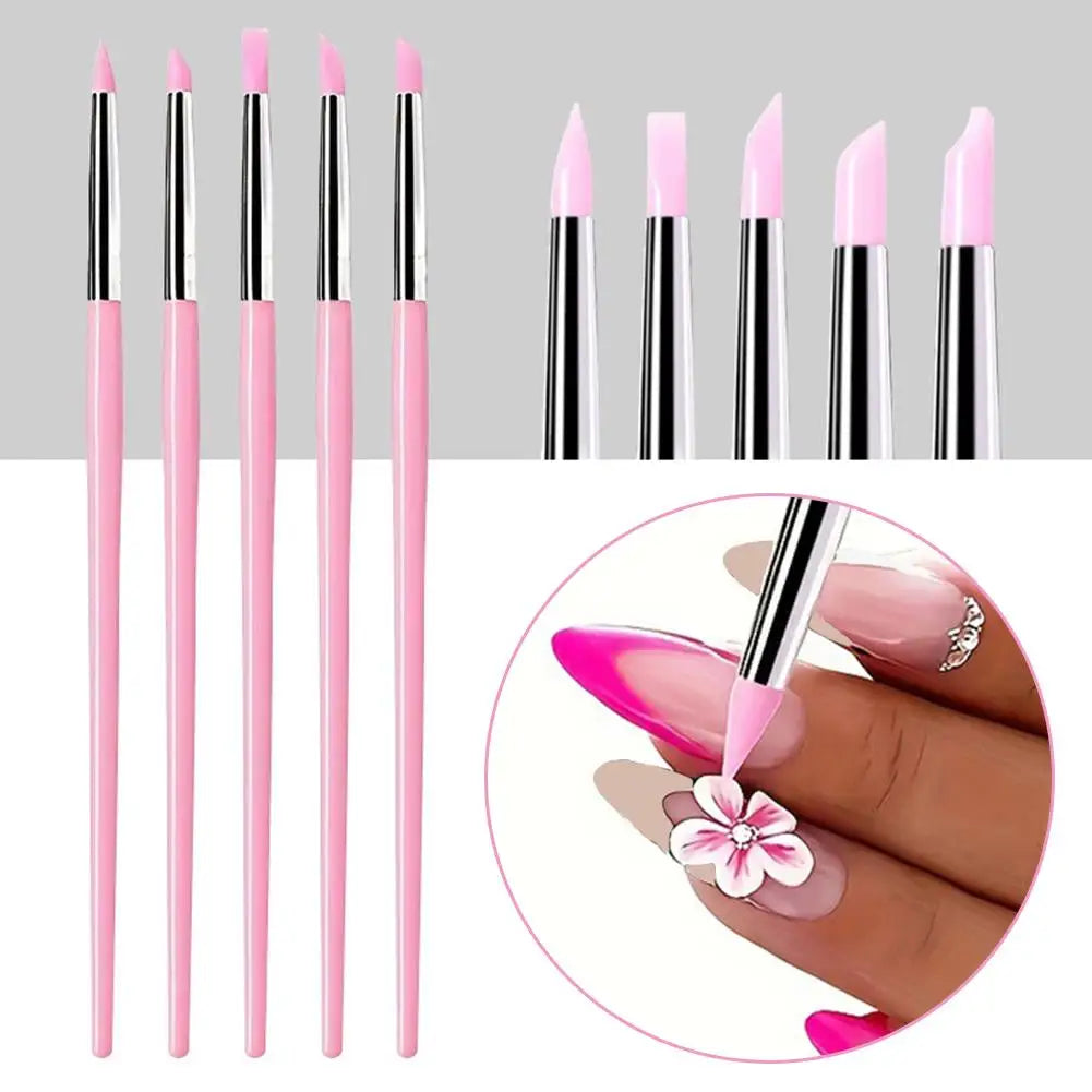 5-Pc Silicone Nail Art Brush Set | UV Gel 3D Dotting Pens Nail Art Brush Set QXL