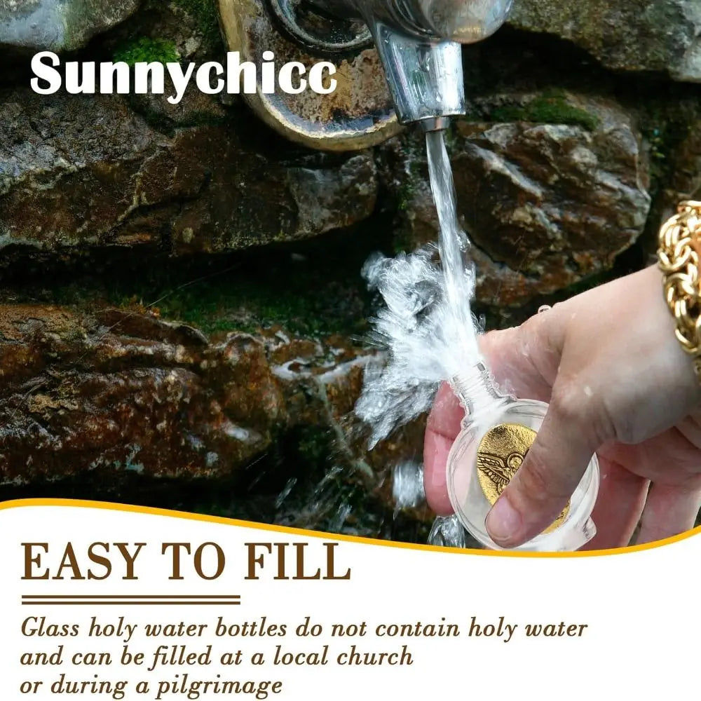 Catholic Holy Water Bottle 0.5 Floz | Gold Glass Devotional Devotional Water Bottle QXL