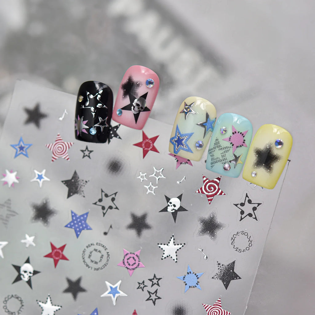 5D Y2K Nail Art Stickers | Star Skull Graffiti Self-Adhesive Nail Art Stickers QXL