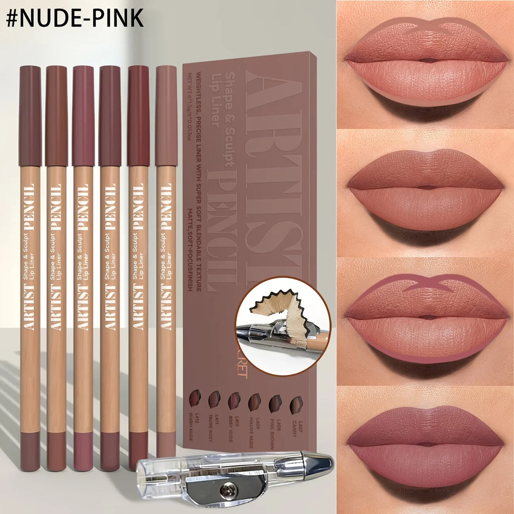7-Piece Matte Lip Liner Set with Sharpener | Long-Lasting Matte Lip Liner Set QXL NUDE PINK