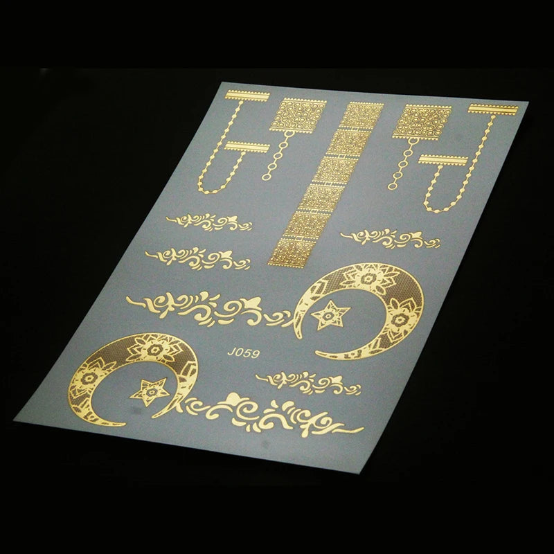 Gold Henna Tattoo Stickers | Waterproof Flower Temporary Tattoos Temporary Tattoo Stickers QXL