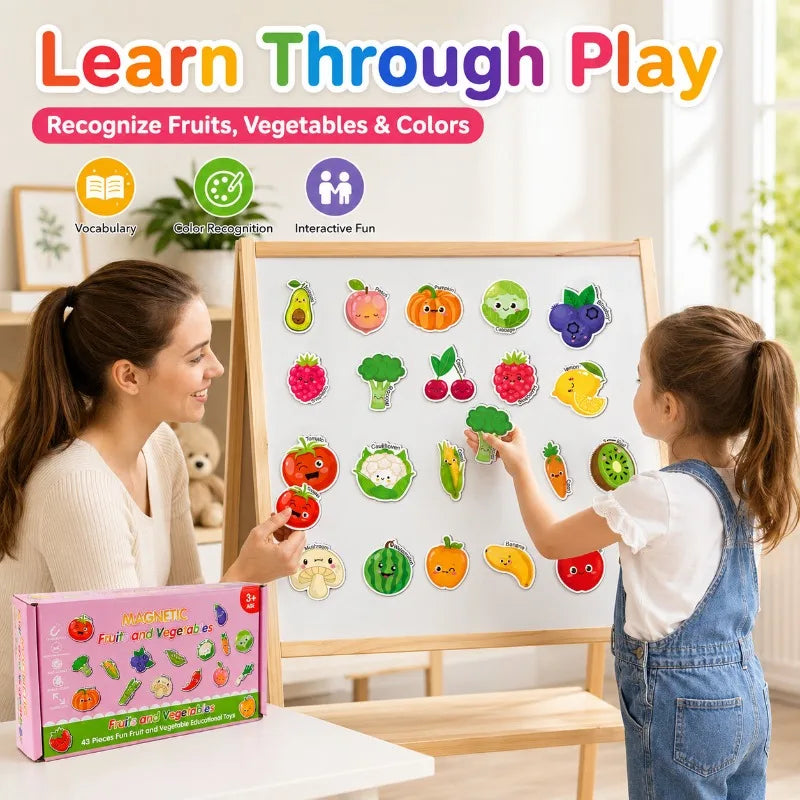 43-Piece Magnetic Fruits & Vegetables Learning Toy for Kids Educational Learning Toy QXL
