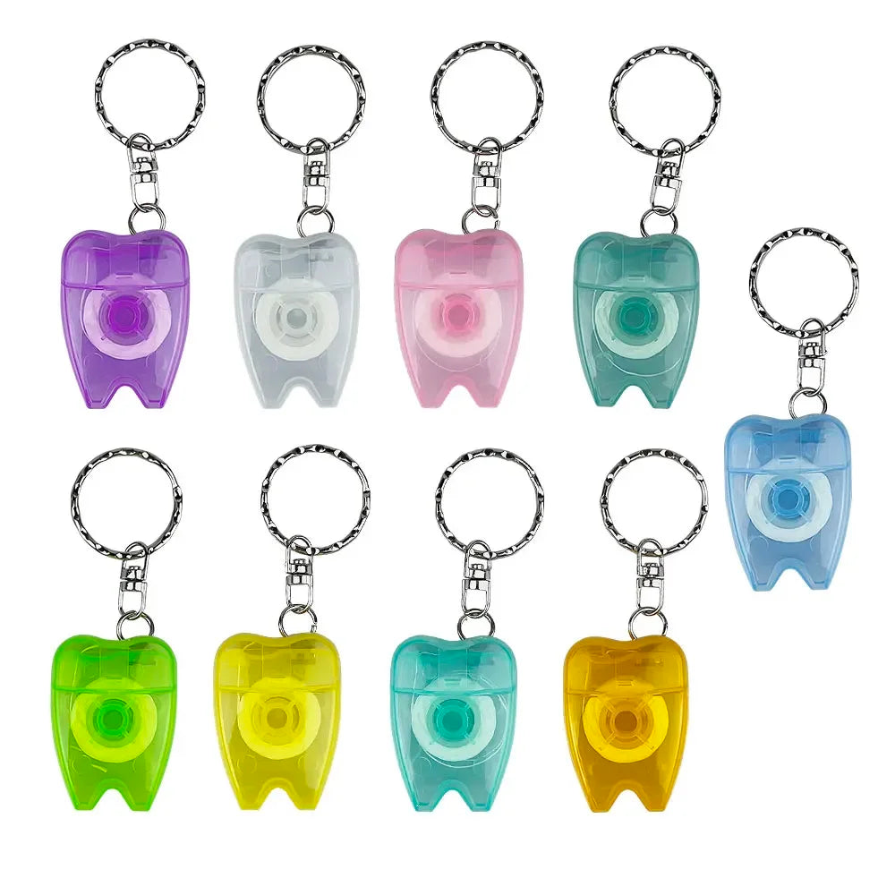 10-Pack Keychain Dental Floss | Tooth-Shaped Portable Dispenser Keychain Dental Floss QXL