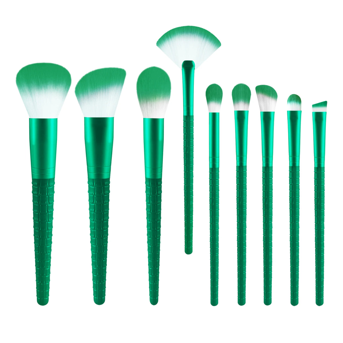 Ronshadow 9-Pc Makeup Brush Set | Crocodile Texture Handle Makeup Brush Set QXL green