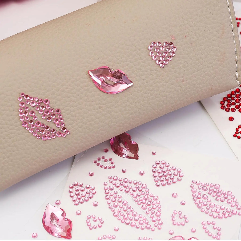 3D Red Lips Rhinestone Face Gems | Temporary Tattoo Stickers Face Gem Stickers QXL